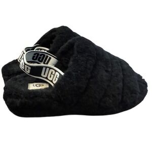 UGG Fluffita Black Sheepskin Platform Slipper Elastic Strap Womens 8